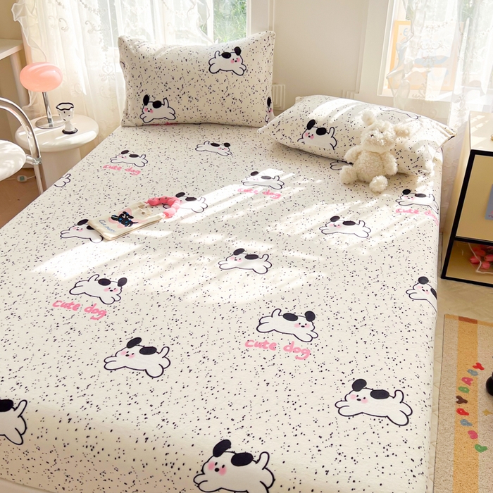 91家纺网 家纺一手货源 找家纺 吉象家纺 2024新款牛奶绒卡通印花单床笠 修狗