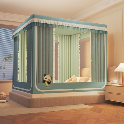 91家纺网 家纺一手货源 找家纺 （总）迪凡保罗 2025新款2405大熊猫纯色遮光帘坐床蚊帐（3D建模图）