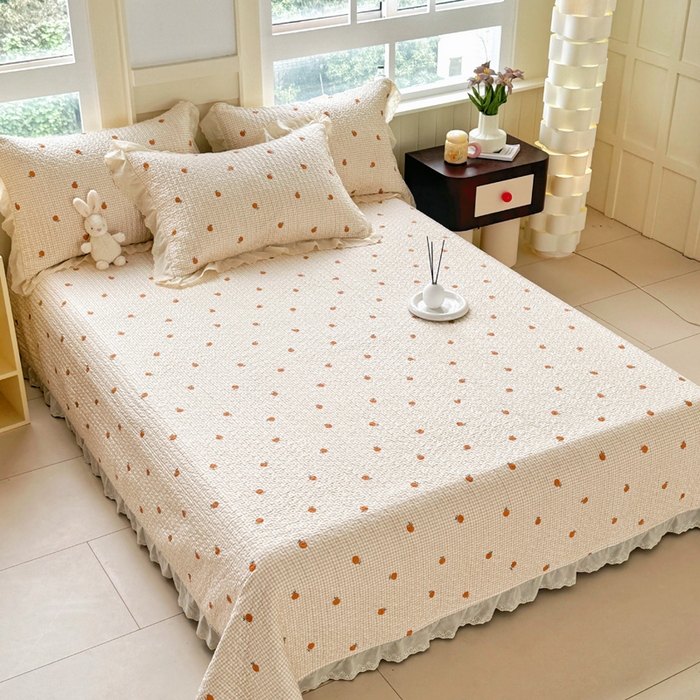 91家纺网 家纺一手货源 找家纺 添越 2024新款纯棉砂洗床盖小橙子