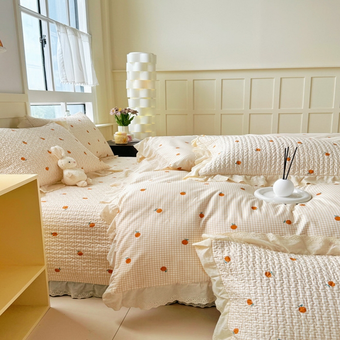 91家纺网 家纺一手货源 找家纺 添越 2024新款纯棉砂洗床盖小橙子