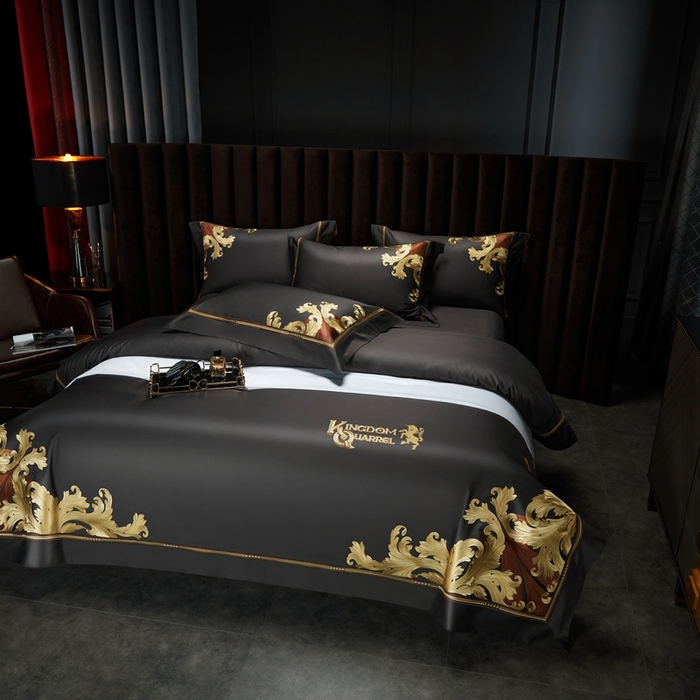 91家纺网 家纺一手货源 找家纺 缔缦 2024新款定织新布种S140系列刺绣拼角工艺四件套-威廉皇室 威廉皇室 深灰