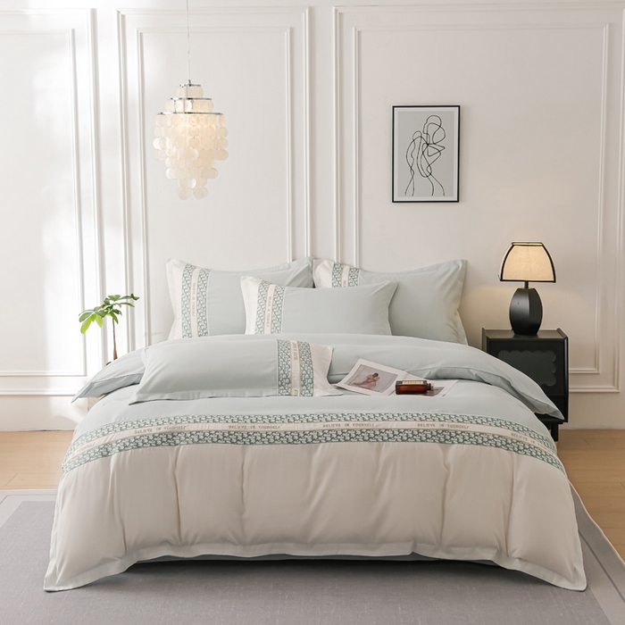 91家纺网 家纺一手货源 找家纺 布可家纺 2025新款时髦大牌高级感水洗磨毛刺绣四件套-帝奥 帝奥-冰川蓝