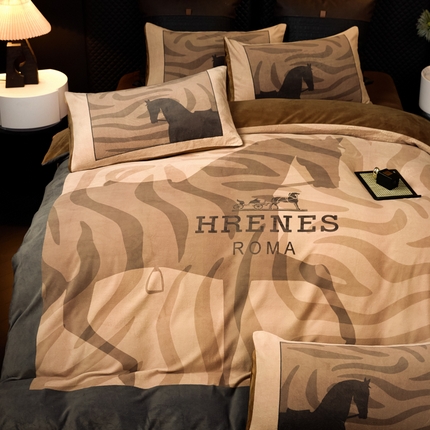 新方向 2025新款240克A类全消光数码印花牛奶绒四件套-奥弗恩 咖啡