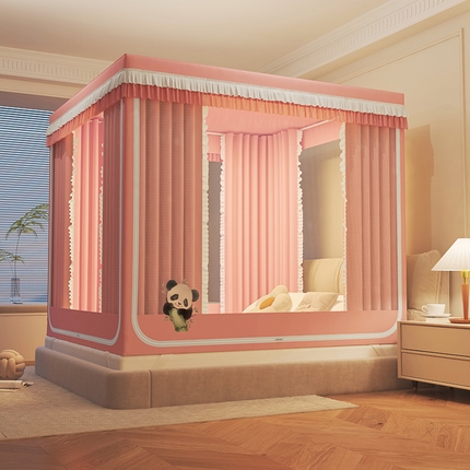 91家纺网 家纺一手货源 找家纺 （总）迪凡保罗 2025新款2405大熊猫纯色遮光帘坐床蚊帐（3D建模图）