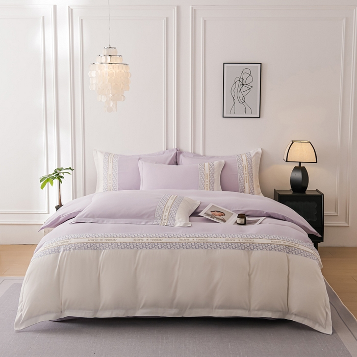 91家纺网 家纺一手货源 找家纺 布可家纺 2025新款时髦大牌高级感水洗磨毛刺绣四件套-帝奥 帝奥-极光紫