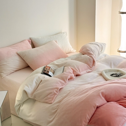 91家纺网 家纺一手货源 找家纺 （总）【渐变牛奶绒四件套】日式无印牛奶绒渐变色保暖四件套良品毛绒秋冬加厚床品套件纯色