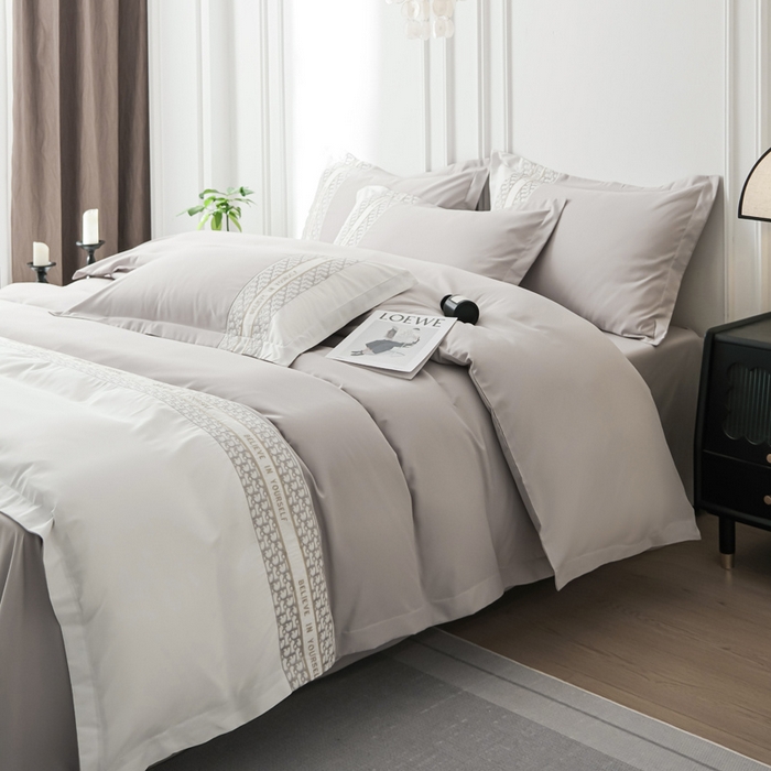 91家纺网 家纺一手货源 找家纺 布可家纺 2025新款时髦大牌高级感水洗磨毛刺绣四件套-帝奥 帝奥-椰子灰