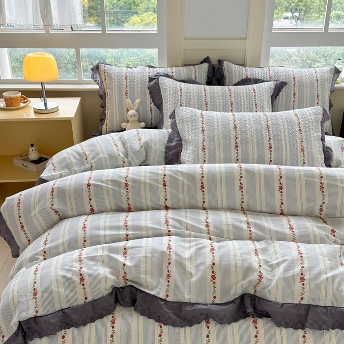 91家纺网 家纺一手货源 找家纺 添越 2024新款纯棉砂洗床盖白兰地