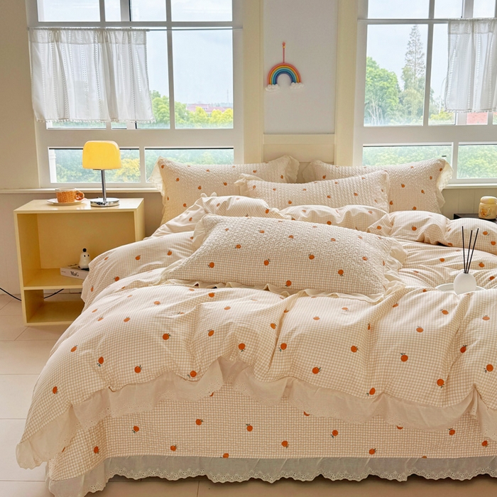 91家纺网 家纺一手货源 找家纺 添越 2024新款纯棉砂洗床盖小橙子