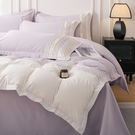 布可家纺 2025新款时髦大牌高级感水洗磨毛刺绣四件套-帝奥 帝奥-极光紫
