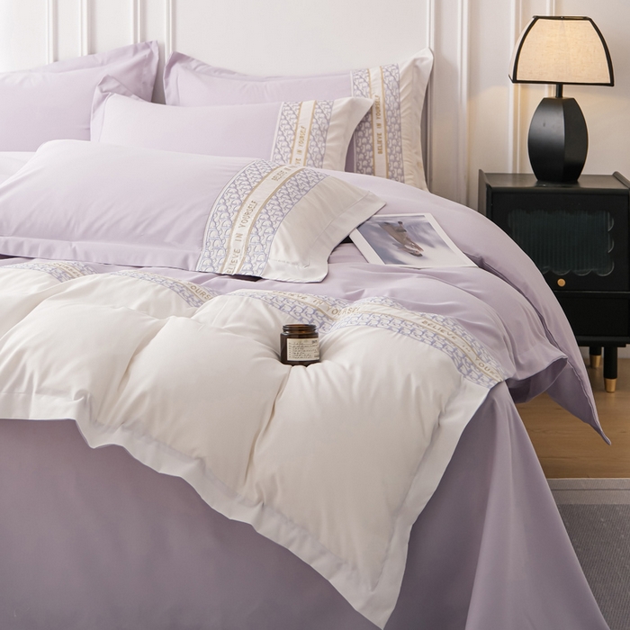 91家纺网 家纺一手货源 找家纺 布可家纺 2025新款时髦大牌高级感水洗磨毛刺绣四件套-帝奥 帝奥-极光紫