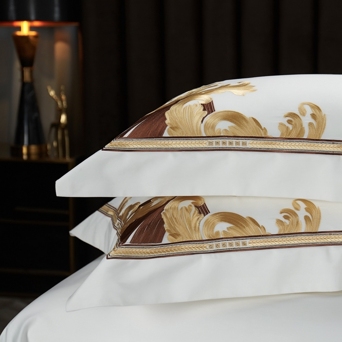 91家纺网 家纺一手货源 找家纺 缔缦 2024新款定织新布种S140系列刺绣拼角工艺四件套-威廉皇室 威廉皇室 贵族白