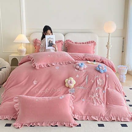 可以家居 2024新款超细旦全消光有机云绒四件套-布拉格 布拉格-粉豆沙