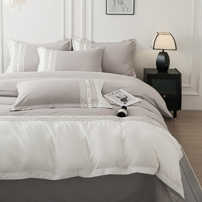 91家纺网 家纺一手货源 找家纺 布可家纺 2025新款时髦大牌高级感水洗磨毛刺绣四件套-帝奥 帝奥-椰子灰