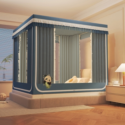 91家纺网 家纺一手货源 找家纺 （总）迪凡保罗 2025新款2405大熊猫纯色遮光帘坐床蚊帐（3D建模图）