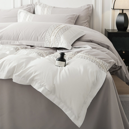 布可家纺 2025新款时髦大牌高级感水洗磨毛刺绣四件套-帝奥 帝奥-椰子灰