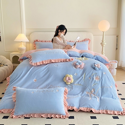 可以家居 2024新款超细旦全消光有机云绒四件套-布拉格 布拉格-繁星蓝
