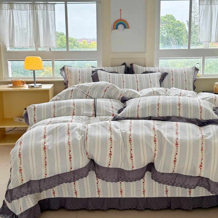 91家纺网 家纺一手货源 找家纺 添越 2024新款纯棉砂洗床盖白兰地