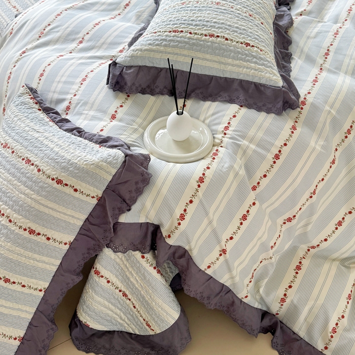 91家纺网 家纺一手货源 找家纺 添越 2024新款纯棉砂洗床盖白兰地