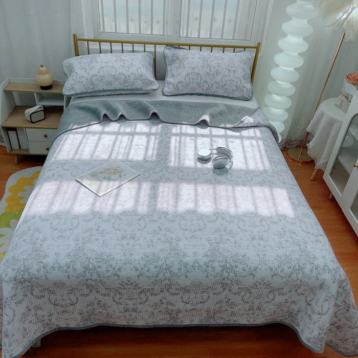 91家纺网 家纺一手货源 找家纺 2024新款棉加绒双面两用四季款床盖三件套 月季