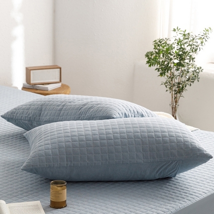 91家纺网 家纺一手货源 找家纺 忘忧草 2024新款全棉色织水洗棉夹棉枕套-格韵 格韵-浅蓝