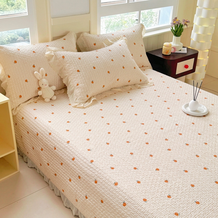 91家纺网 家纺一手货源 找家纺 添越 2024新款纯棉砂洗床盖小橙子