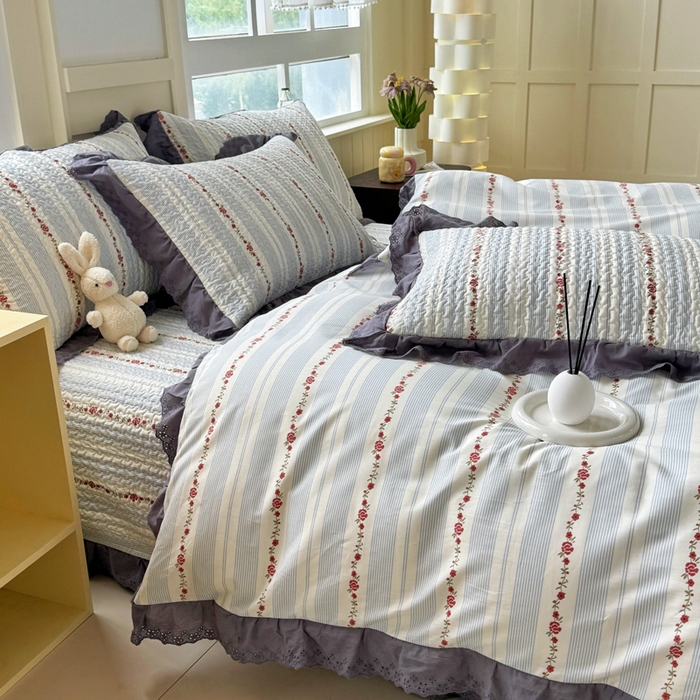 91家纺网 家纺一手货源 找家纺 添越 2024新款纯棉砂洗床盖白兰地