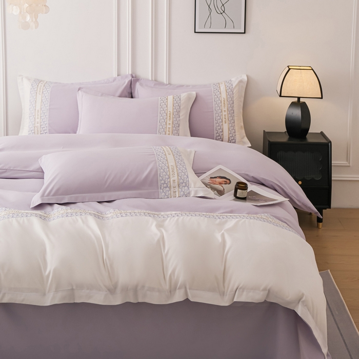 91家纺网 家纺一手货源 找家纺 布可家纺 2025新款时髦大牌高级感水洗磨毛刺绣四件套-帝奥 帝奥-极光紫