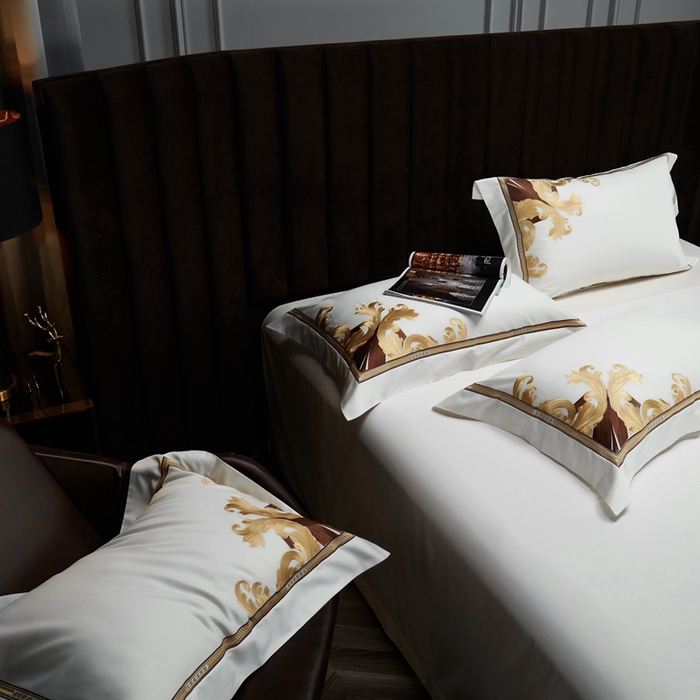 91家纺网 家纺一手货源 找家纺 缔缦 2024新款定织新布种S140系列刺绣拼角工艺四件套-威廉皇室 威廉皇室 贵族白