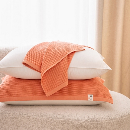 91家纺网 家纺一手货源 找家纺 （总）棠薇家纺 2025新款全棉枕巾无印风格纯色枕巾纯棉毛圈华夫格提花枕巾1对装