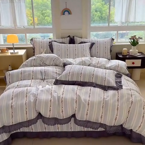 91家纺网 家纺一手货源 找家纺 添越 2024新款纯棉砂洗床盖白兰地