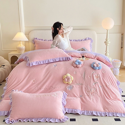 可以家居 2024新款超细旦全消光有机云绒四件套-布拉格 布拉格-公主粉