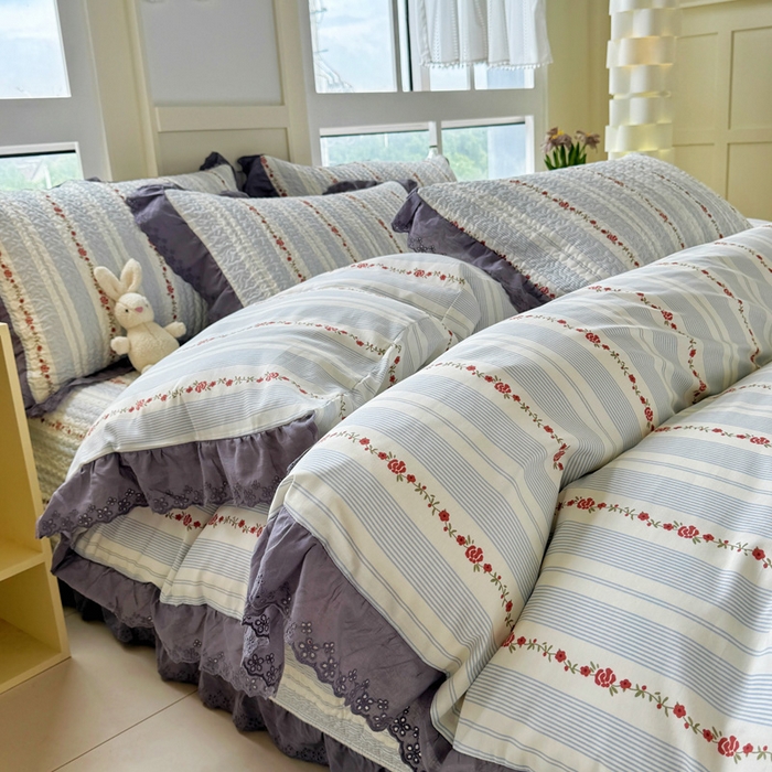 91家纺网 家纺一手货源 找家纺 添越 2024新款纯棉砂洗床盖白兰地