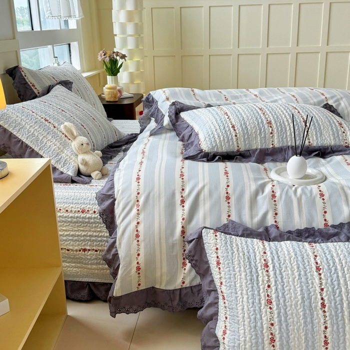 91家纺网 家纺一手货源 找家纺 添越 2024新款纯棉砂洗床盖白兰地