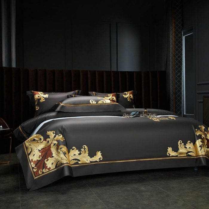 91家纺网 家纺一手货源 找家纺 缔缦 2024新款定织新布种S140系列刺绣拼角工艺四件套-威廉皇室 威廉皇室 深灰