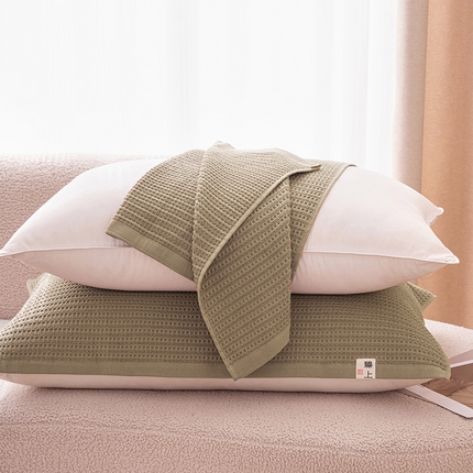 91家纺网 家纺一手货源 找家纺 （总）棠薇家纺 2025新款全棉枕巾无印风格纯色枕巾纯棉毛圈华夫格提花枕巾1对装