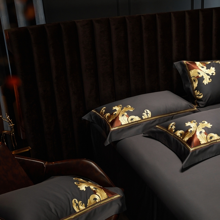 91家纺网 家纺一手货源 找家纺 缔缦 2024新款定织新布种S140系列刺绣拼角工艺四件套-威廉皇室 威廉皇室 深灰