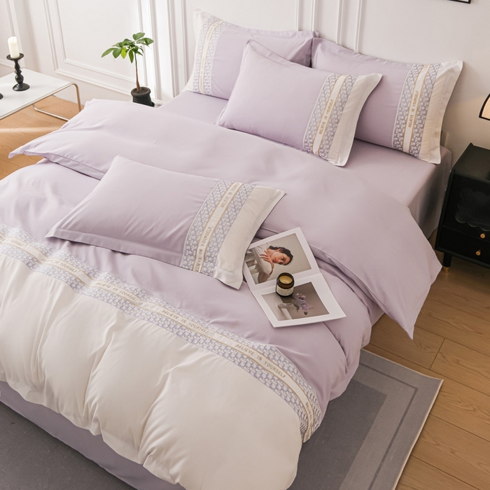 91家纺网 家纺一手货源 找家纺 布可家纺 2025新款时髦大牌高级感水洗磨毛刺绣四件套-帝奥 帝奥-极光紫