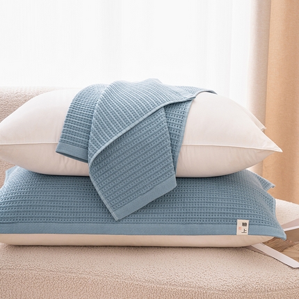 91家纺网 家纺一手货源 找家纺 （总）棠薇家纺 2025新款全棉枕巾无印风格纯色枕巾纯棉毛圈华夫格提花枕巾1对装