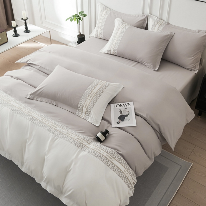 91家纺网 家纺一手货源 找家纺 布可家纺 2025新款时髦大牌高级感水洗磨毛刺绣四件套-帝奥 帝奥-椰子灰