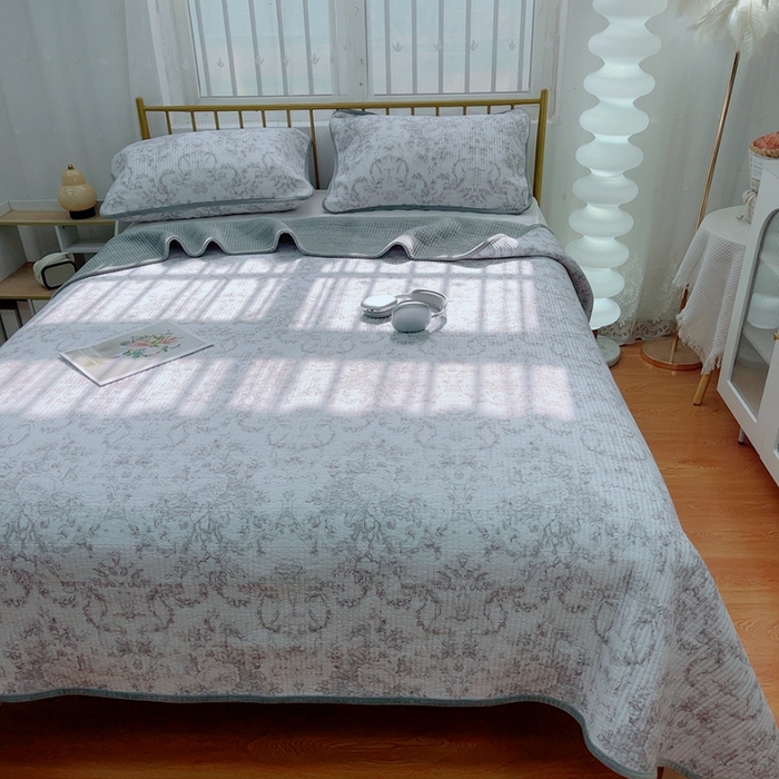 91家纺网 家纺一手货源 找家纺 2024新款棉加绒双面两用四季款床盖三件套 月季