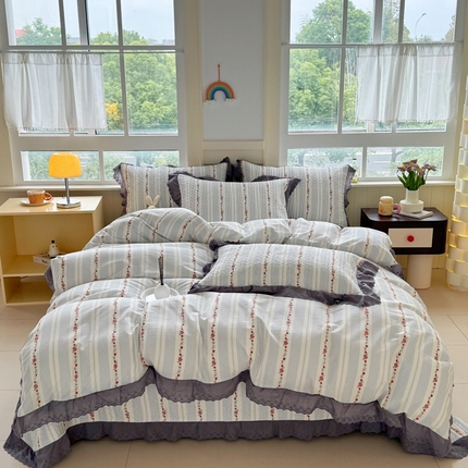 91家纺网 家纺一手货源 找家纺 添越 2024新款纯棉砂洗床盖白兰地