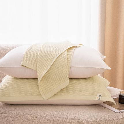 91家纺网 家纺一手货源 找家纺 （总）棠薇家纺 2025新款全棉枕巾无印风格纯色枕巾纯棉毛圈华夫格提花枕巾1对装