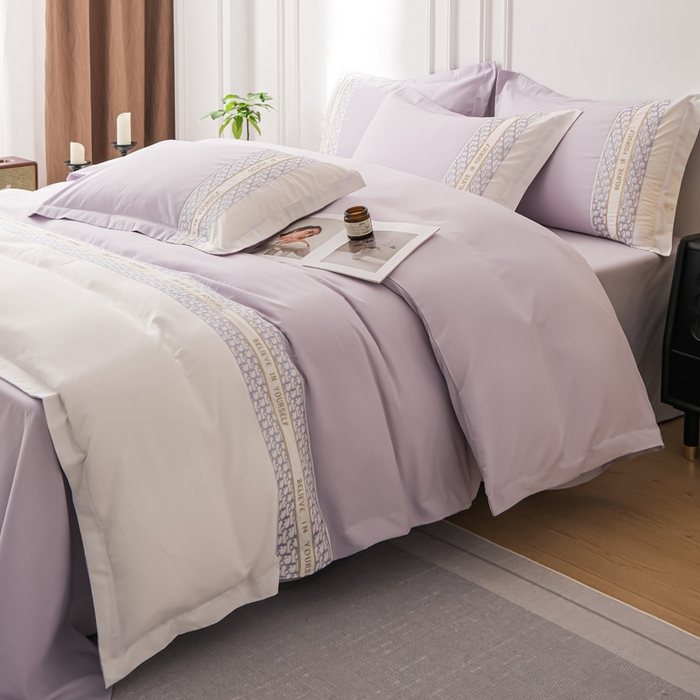 91家纺网 家纺一手货源 找家纺 布可家纺 2025新款时髦大牌高级感水洗磨毛刺绣四件套-帝奥 帝奥-极光紫