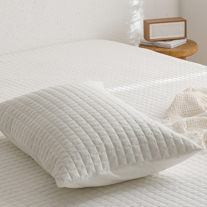 91家纺网 家纺一手货源 找家纺 忘忧草 2024新款全棉色织水洗棉夹棉枕套-格韵 格韵-雅白