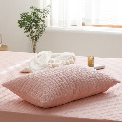 忘忧草 2024新款全棉色织水洗棉夹棉枕套-格韵 格韵-粉玉