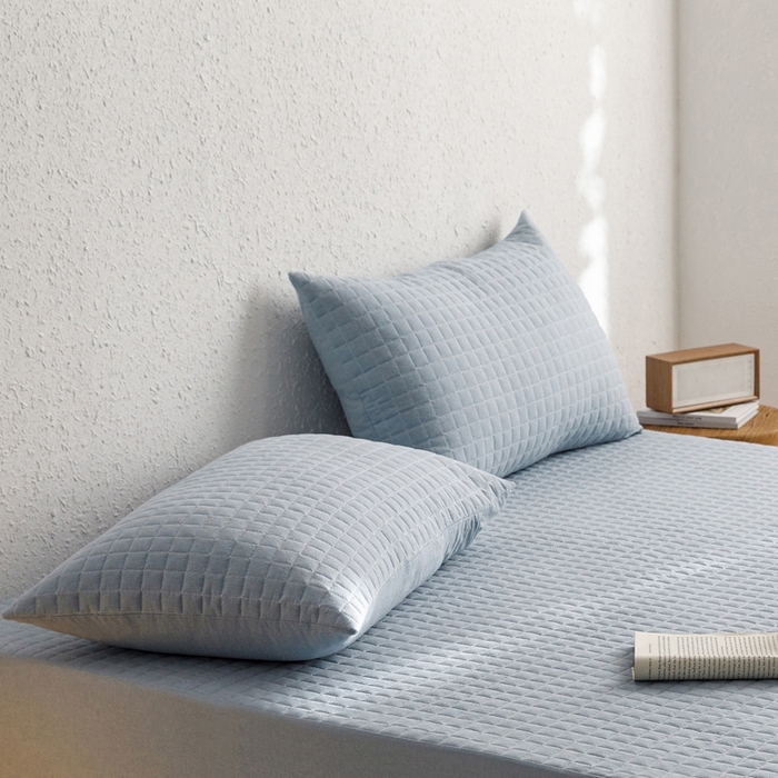 91家纺网 家纺一手货源 找家纺 忘忧草 2024新款全棉色织水洗棉夹棉枕套-格韵 格韵-浅蓝