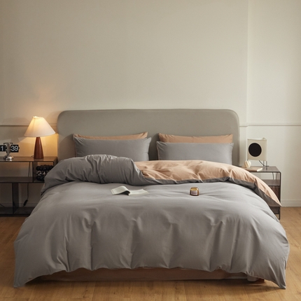 91家纺网 家纺一手货源 找家纺 恋人优选 2024新款A类纯棉磨毛四件套 银灰+热带棕