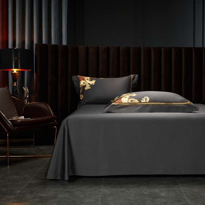 91家纺网 家纺一手货源 找家纺 缔缦 2024新款定织新布种S140系列刺绣拼角工艺四件套-威廉皇室 威廉皇室 深灰