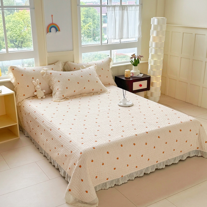 91家纺网 家纺一手货源 找家纺 添越 2024新款纯棉砂洗床盖小橙子